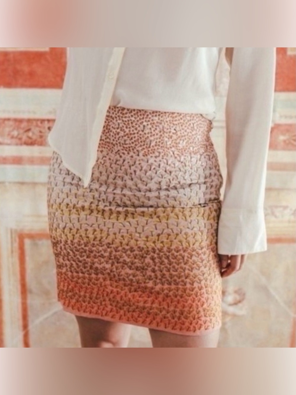 Anthropologie HD in Paris Ombré Pink and Orange Mini Skirt